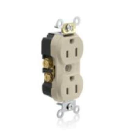 Leviton Straight Blade Receptacle, 5-15R, 15 A, 125V AC, 2 Pole, 3 Wire, Flush Mount, Self-Grounded TBR15-00I